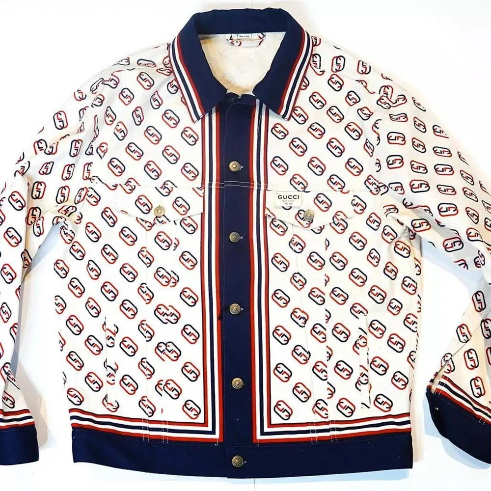 Gucci Monogram Denim GG Printed Twill Jacket sz 46 - Picture 1 of 6
